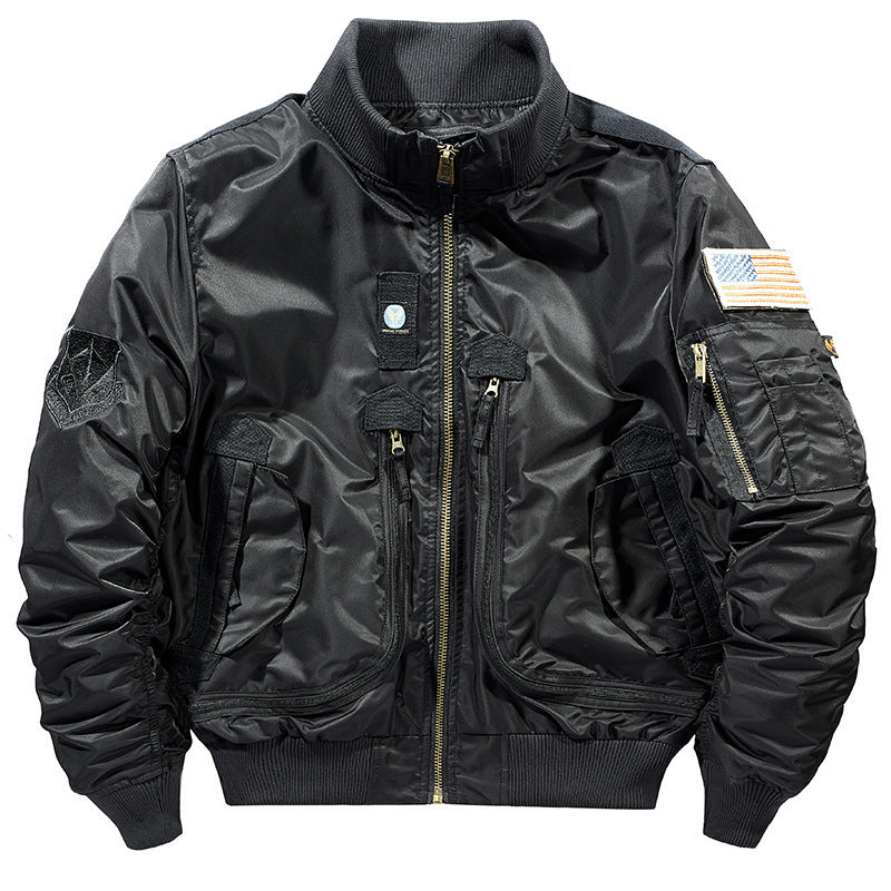 Herren stylische Bomberjacke mit vielseitigen Taschen R&B