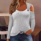 Damen elegantes Rippenshirt mit modischem Cut-Out und Schulterdetails R&B