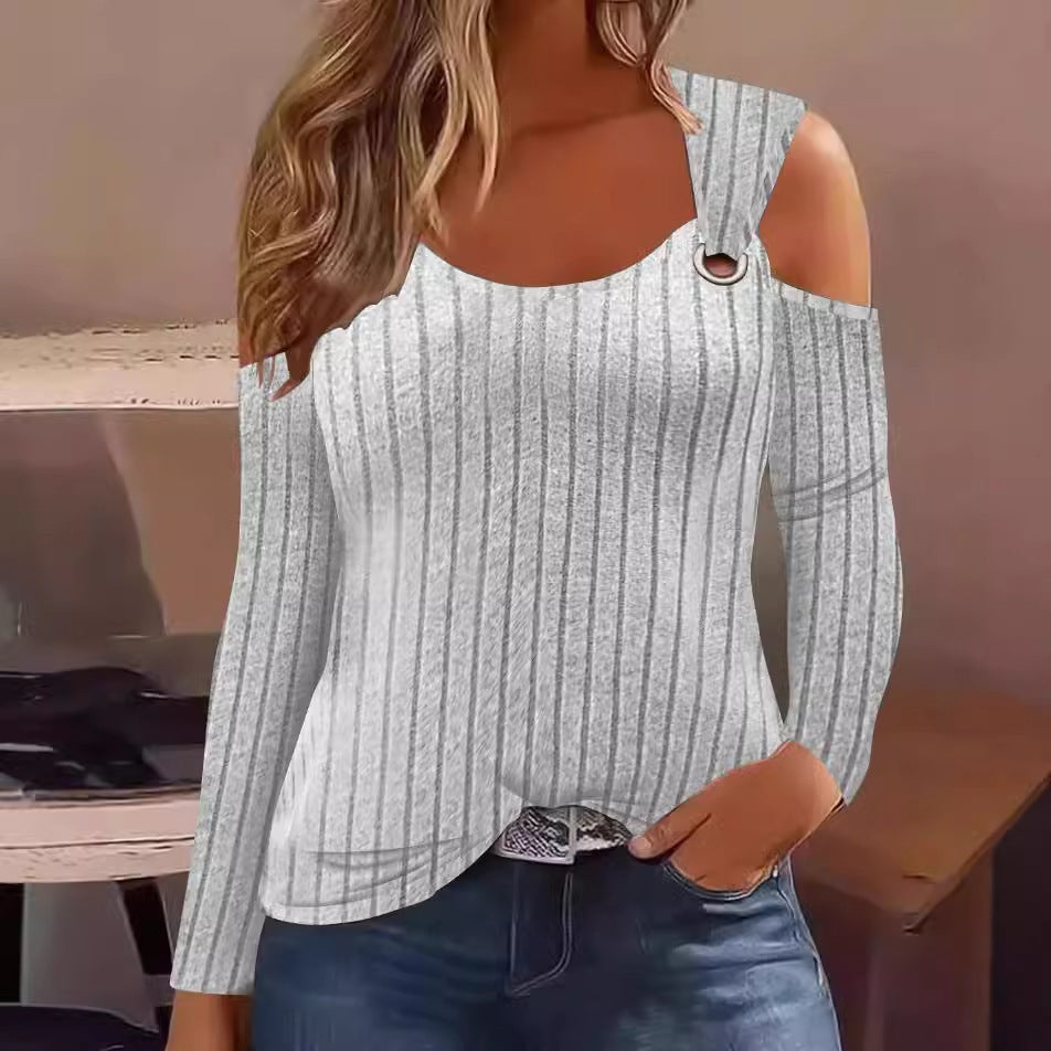 Damen elegantes Rippenshirt mit modischem Cut-Out und Schulterdetails R&B