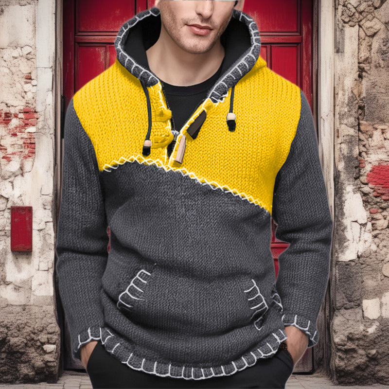 Herren Kapuzenpullover mit einzigartigem Zickzackmuster und hochwertiger Strickstruktur R&B