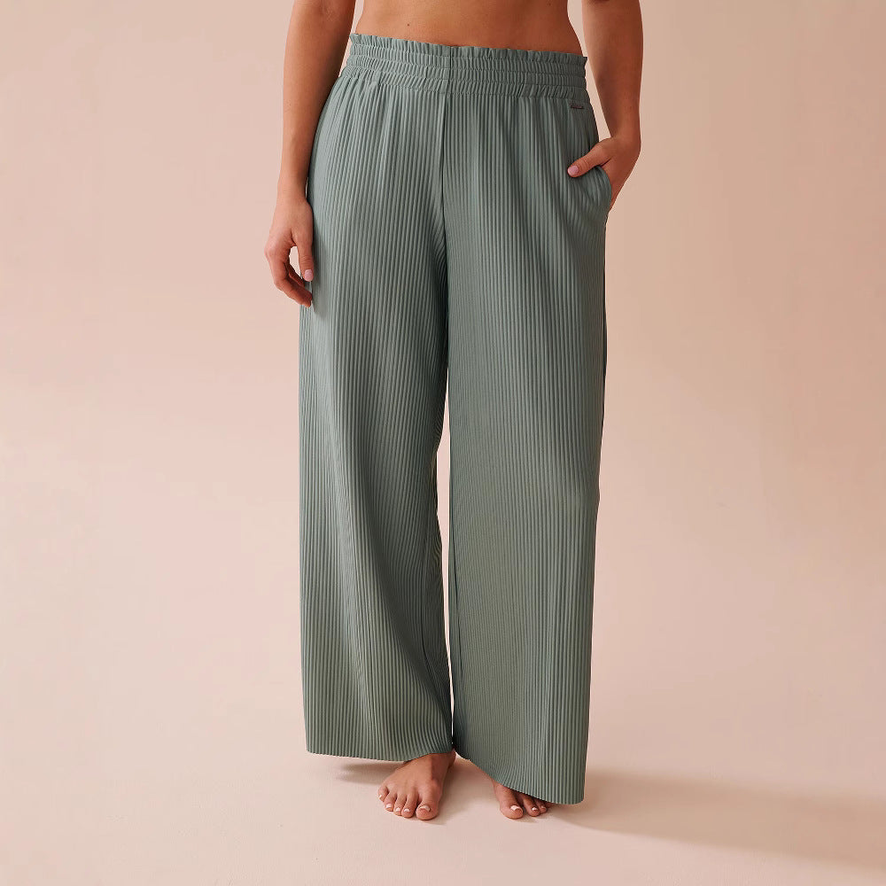 Damen Weite Plissee-Hose mit elastischem Bund und seitlichen Taschen R&B