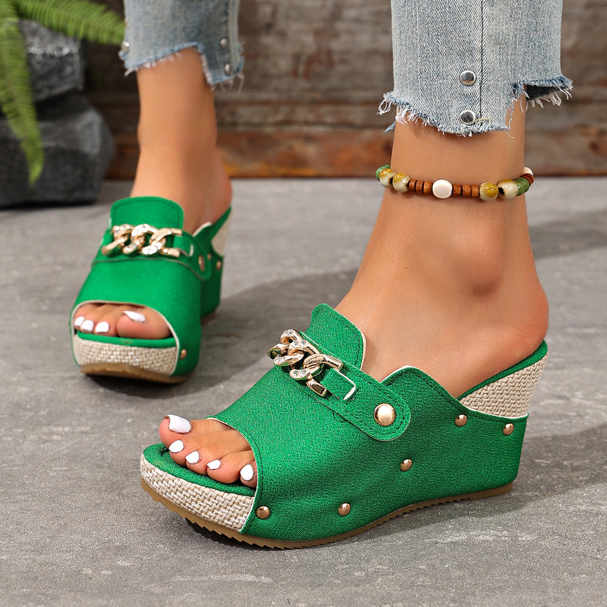 Damen Wedge-Pantoletten mit modischen Schmuckdetails R&B