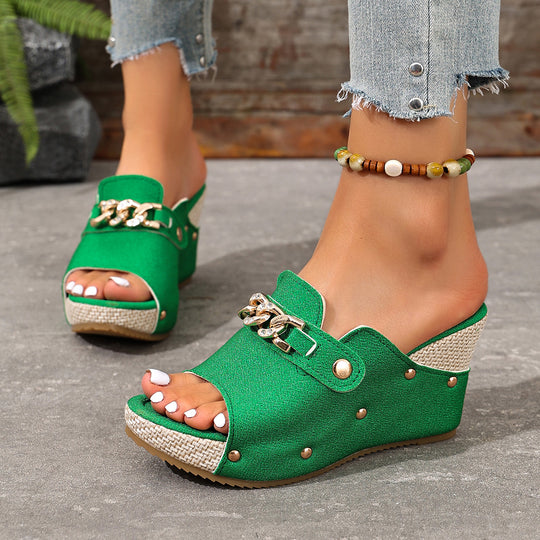 Damen Wedge-Pantoletten mit modischen Schmuckdetails R&B