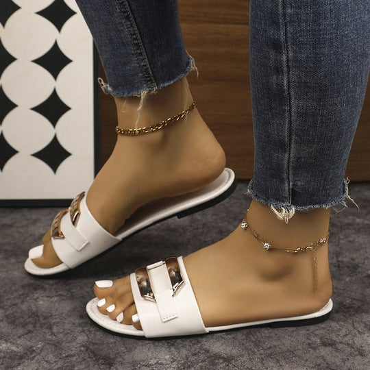 Damen Elegante Riemchen-Pantoletten mit metallic Akzent R&B