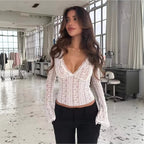 Damen Spitzenbluse mit transparentem Design und langen Ärmeln R&B