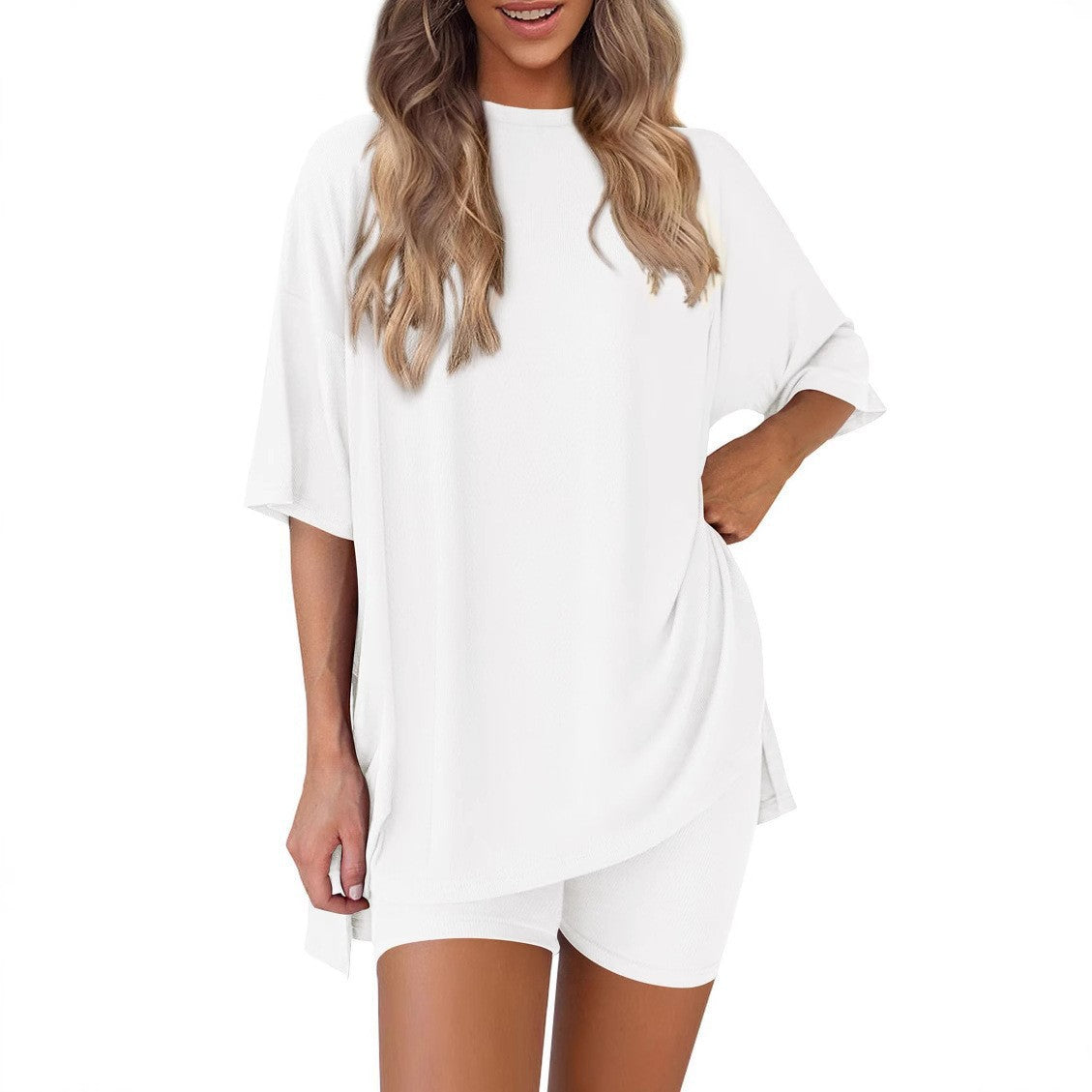 Damen Kurzes Pyjama-Set mit lockerem Shirt und Shorts R&B