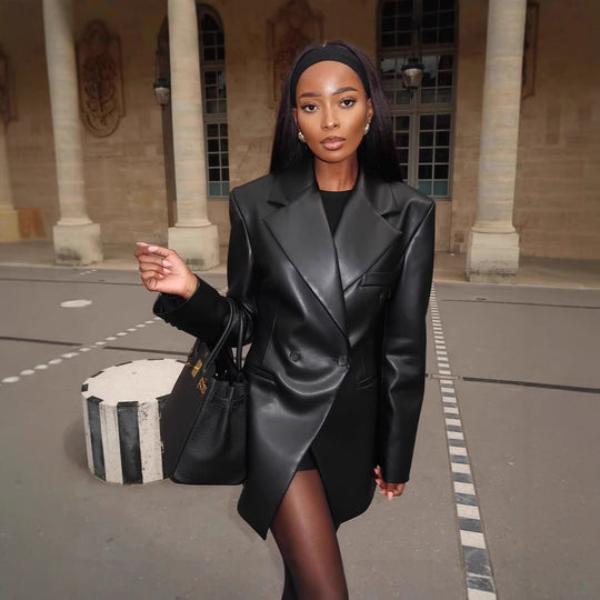 Damen stilvolle Kunstlederblazerjacke mit oversized Schnitt R&B