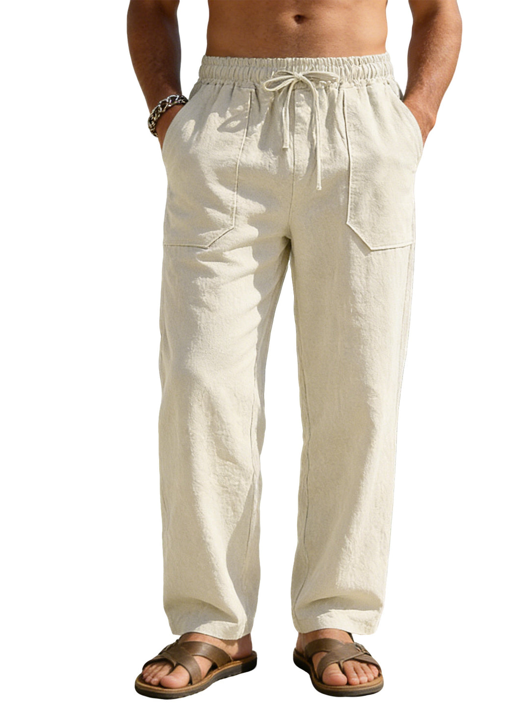 Herren nan weite Relaxhose aus Leinen-Mix mit Kordelbund und aufgesetzten Beintaschen R&B