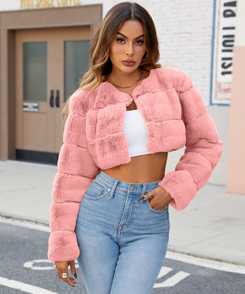 Damen Kuschelige Shortjacke mit gestepptem Design R&B