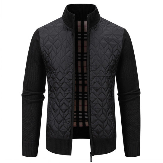 Herren Steppjacke mit hohem Kragen und eleganter Strickästhetik R&B