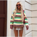 Damen Oversized Strickpullover mit farbenfrohen Streifen