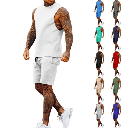 Herren sportliches Tanktop und Shorts-Set mit elastischem Bund R&B