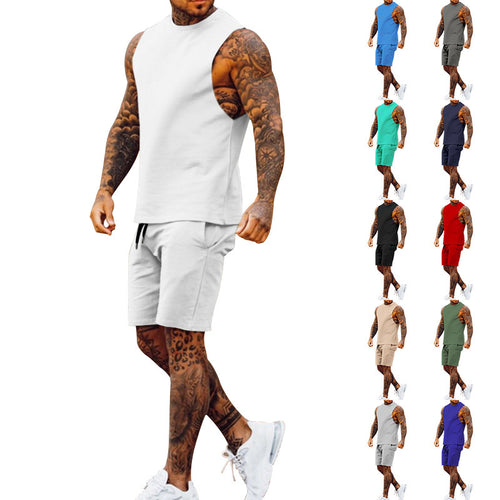 Herren sportliches Tanktop und Shorts-Set mit elastischem Bund R&B