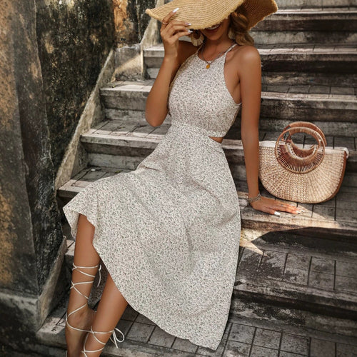Damen Maxikleid mit floralem Design und schwingendem Saum R&B