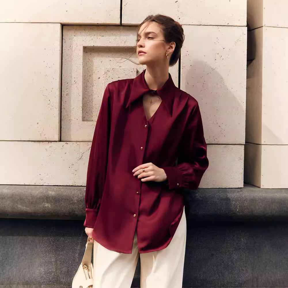 Damen elegante Satin-Bluse mit oversize Passform R&B