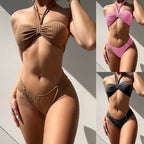 Damen Bandeau-Bikini-Set mit modischem Wickeldetail und hohem Beinausschnitt R&B