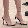 Damen elegante Sandalen mit filigranen Riemen und funkelndem Detail R&B
