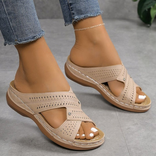 Damen Komfortable Riemchen-Sandalen mit atmungsaktiver Oberflächenstruktur R&B