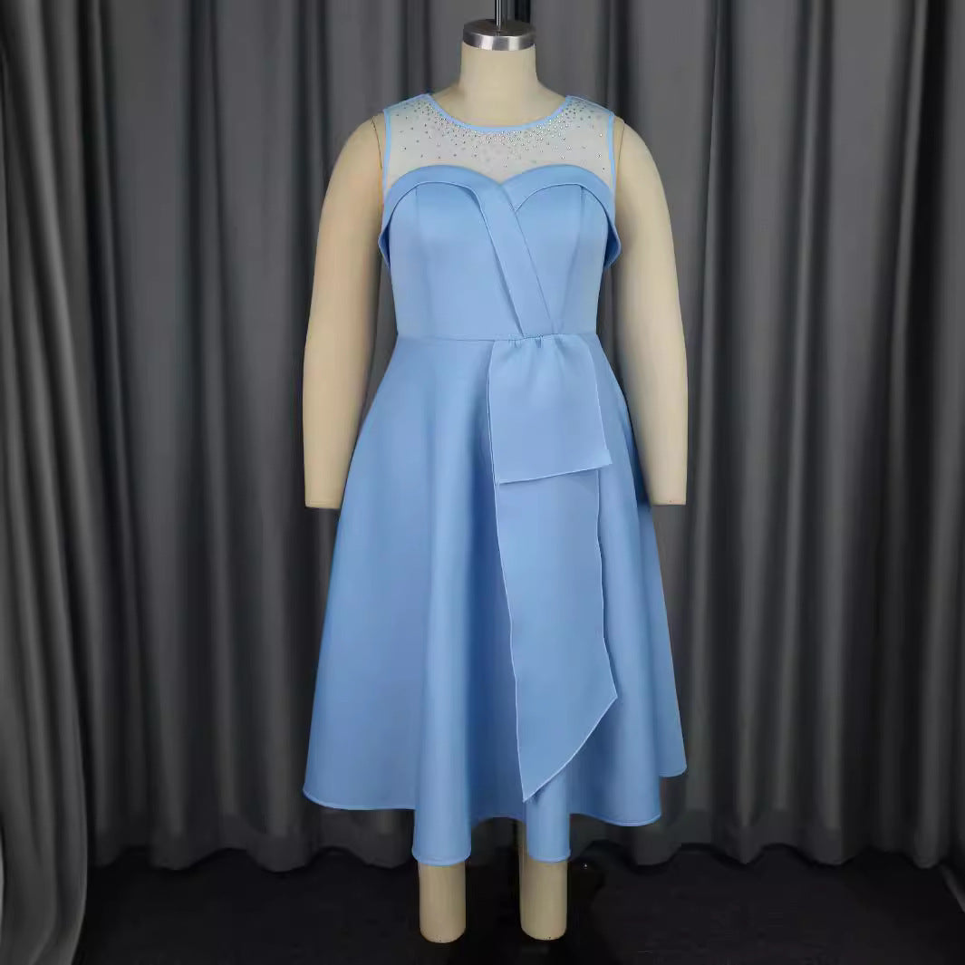 Damen Chiffon Abendkleid mit schimmerndem Oberteil und eleganter Schleifen-Applikation R&B