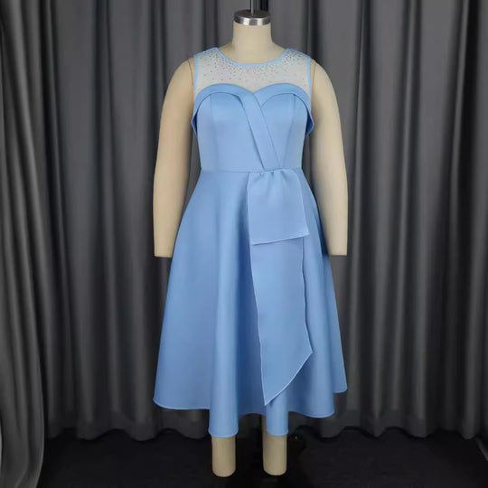 Damen Chiffon Abendkleid mit schimmerndem Oberteil und eleganter Schleifen-Applikation R&B