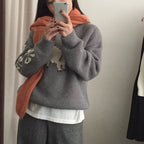 Damen kuscheliger Strickpullover mit aufwendigem Tiermotiv R&B