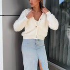 Strickjacke Damen flauschig mit Knopfdetails und weichen Ärmeln