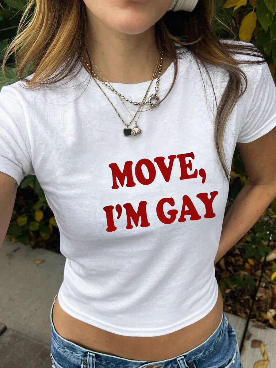 Damen figurbetontes Kurzarm-T-Shirt mit verspieltem Aufdruck R&B