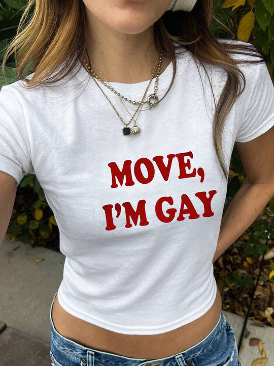 Damen figurbetontes Kurzarm-T-Shirt mit verspieltem Aufdruck R&B