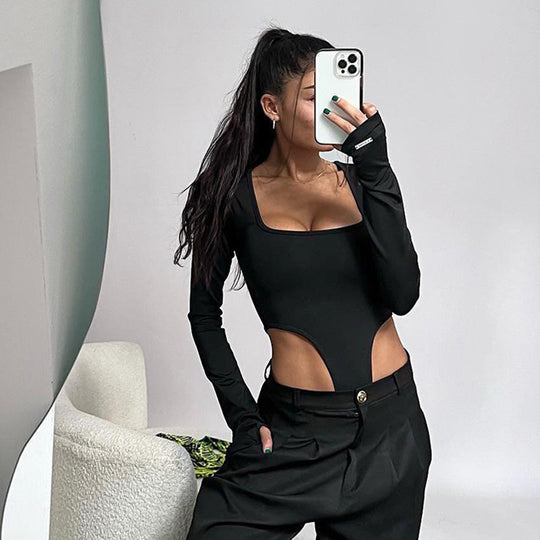 Damen Figurbetontes Bodysuit mit kreativen Cut-Out-Details und langen Ärmeln R&B