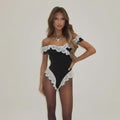 Damen Elegantes Wickelbody mit Spitzenbesatz R&B