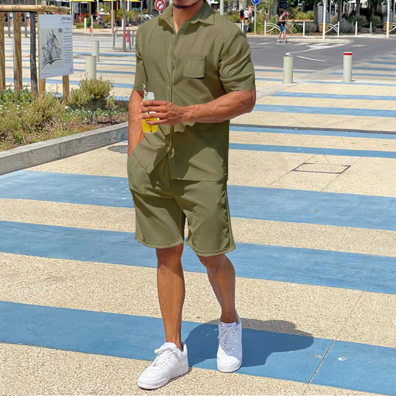 Herren lässiges Kurzarm-Walking-Outfit mit praktischen Taschen R&B