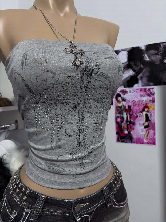 Damen schulterfreies Top mit eleganter Strass-Verzierung R&B