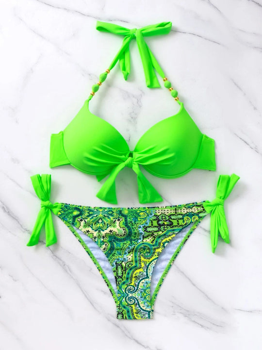 Damen Bikini-Set mit modischem Knoten und bunten Akzenten R&B