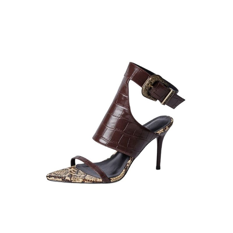 Damen Slingback High Heel Sandalen mit Schlangeleder-Akzent R&B