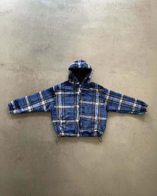Unisex nan gefütterte Plaid-Fleece-Bomberjacke mit Kapuze Kordelzug und Reißverschlusstaschen R&B