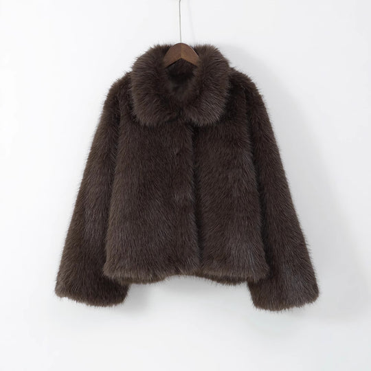 Damen Luxus Kunstfelljacke mit breitem Kragen R&B