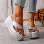 Damen Glamouröse und komfortable Plateau-Sandalen mit dekorativem Schleifen-Detail R&B