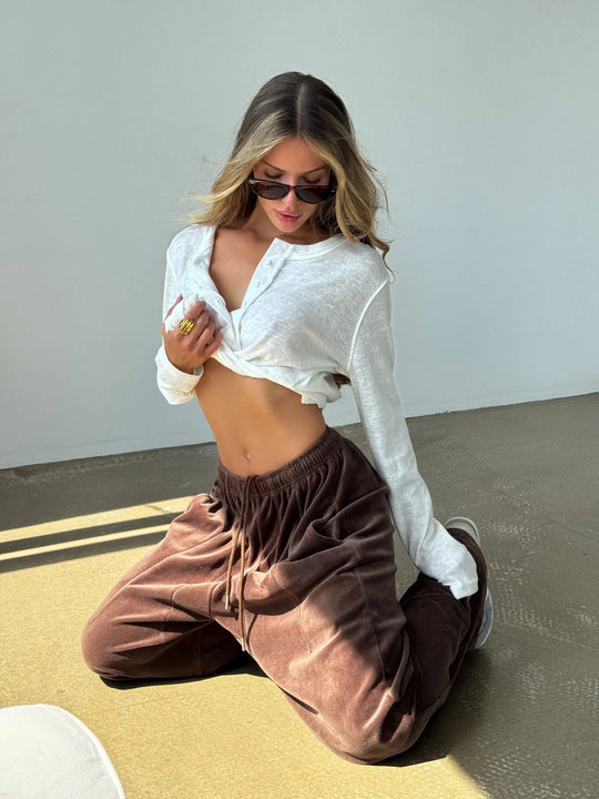 Damen weite Velours-Hose mit elastischem Bund und praktischen Seitentaschen R&B