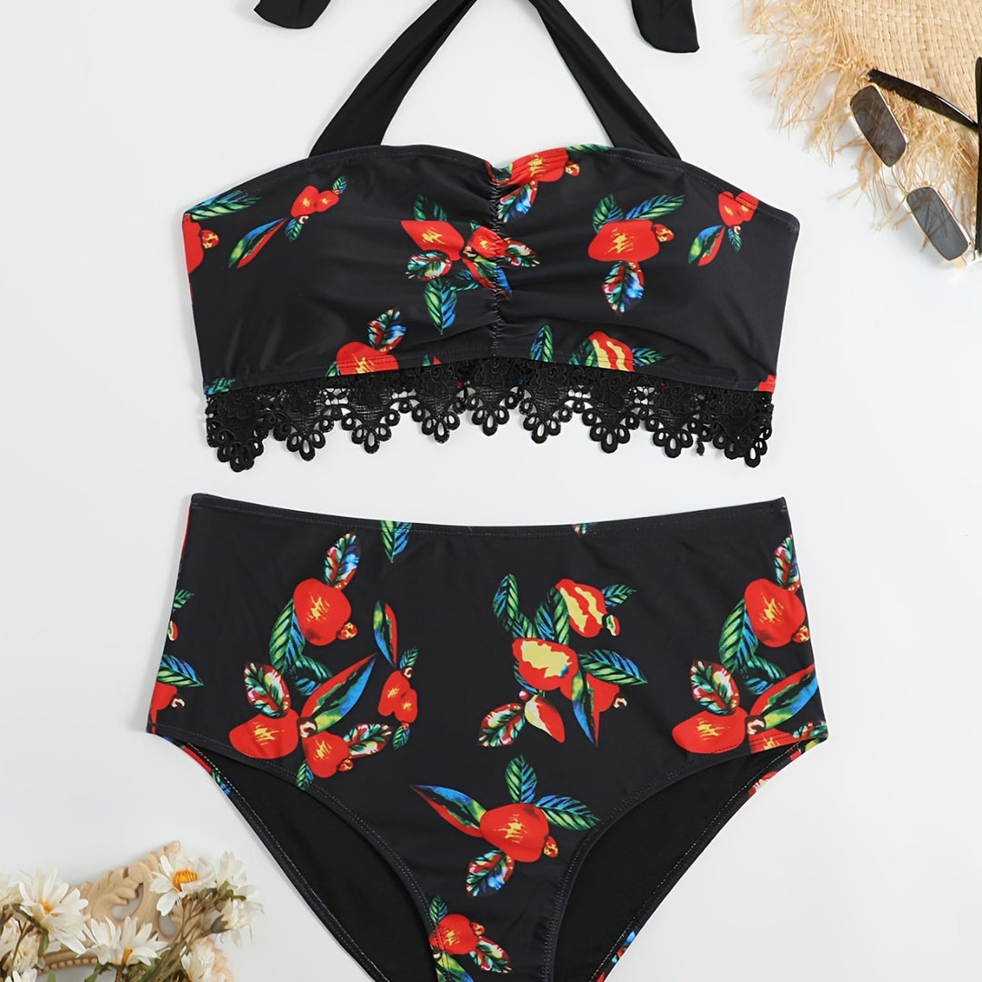 Damen Zweiteiliges Badeanzug-Set mit floralem Design R&B
