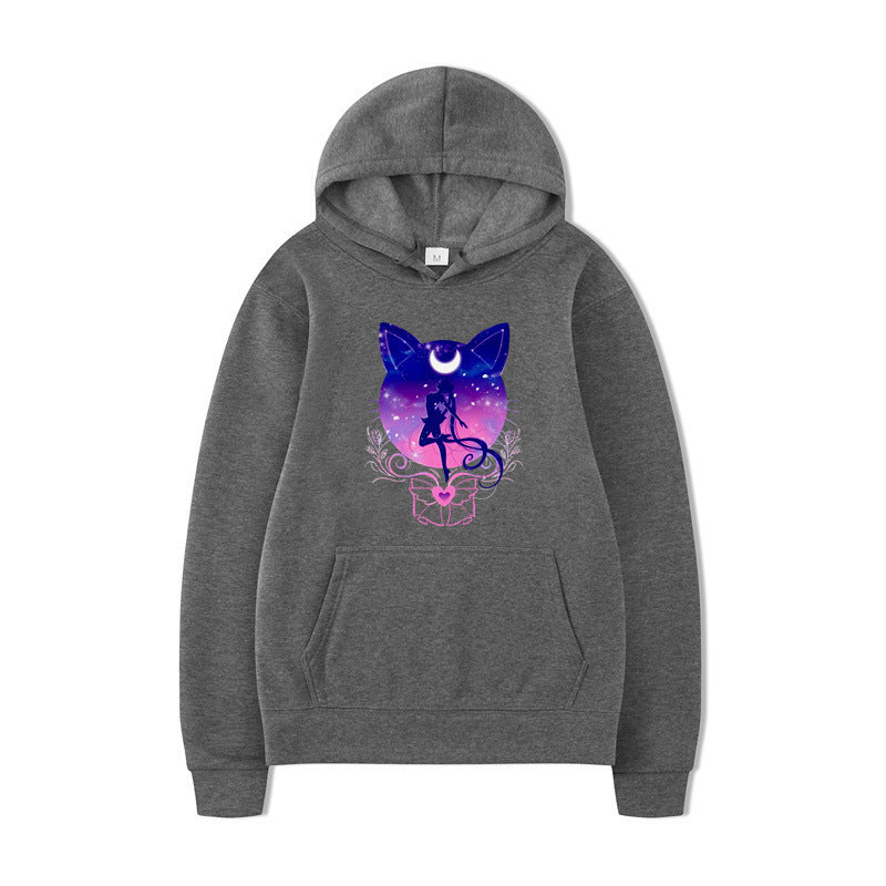 Damen Kapuzenpullover mit künstlerischem Katzenmotiv und bequemer Passform R&B