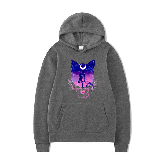 Damen Kapuzenpullover mit künstlerischem Katzenmotiv und bequemer Passform R&B