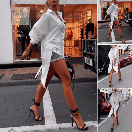 Damen nan weites Hemdkleid mit mittigem Rückenreißverschluss, geschlitztem Schwalbenschwanzsaum und halblangen Fledermausärmeln R&B