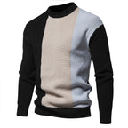 Herren Strickpullover mit modernem Farbblockdesign und hohem Kragen
