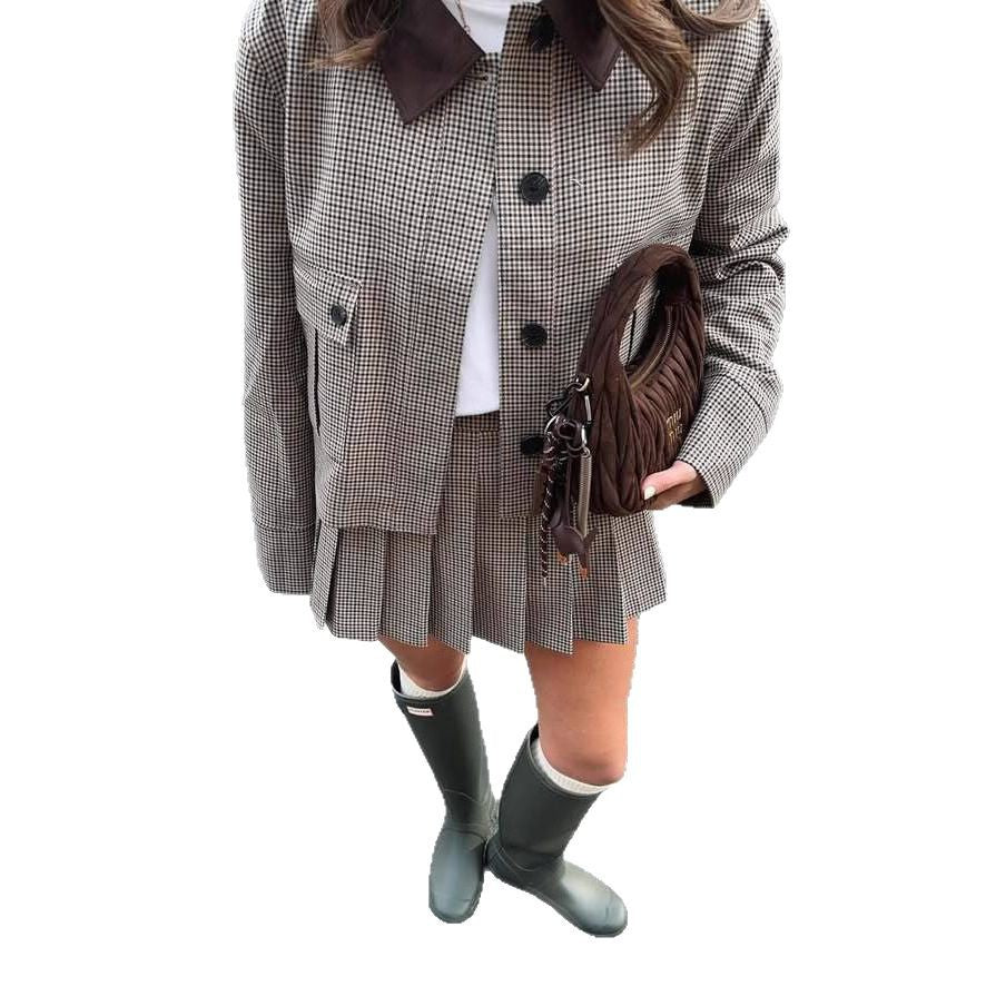 Damen Karierte Blazerjacke mit tailliertem Schnitt und eleganten Details R&B