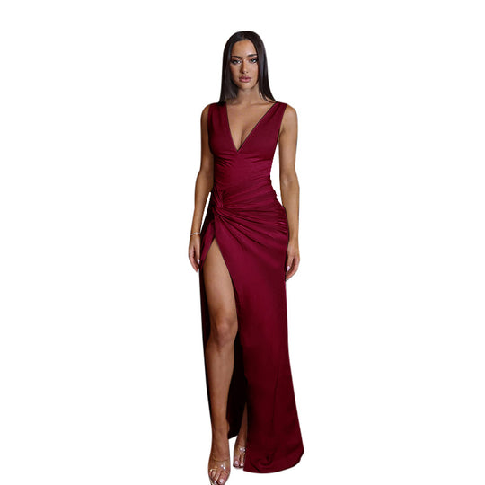 Damen elegantes Maxikleid mit raffiniertem Wickeldesign R&B