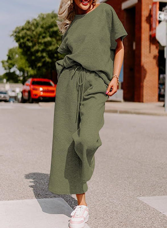 Damen lässiges Jumpsuit-Set aus weichem Material mit elastischem Bund und weit geschnittenen Beinen R&B