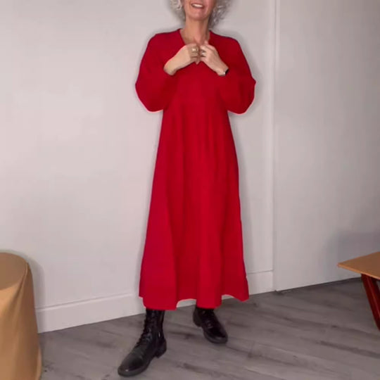 Damen Maxikleid mit lässigem V-Ausschnitt und weiten Ärmeln Heidi-Mode