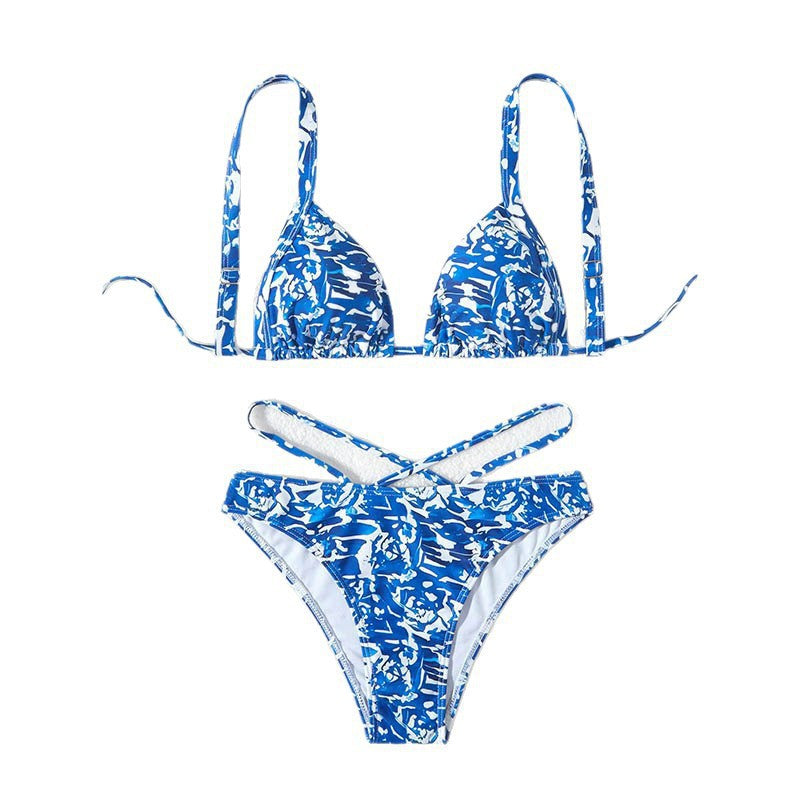 Damen Triangel-Bikini-Set mit verstellbaren Trägern und stylischem Muster