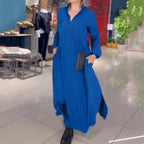 Damen Langarm-Kleid mit praktischen Einschubtaschen und elegantem Stehkragen R&B