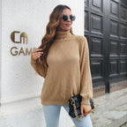 Damen Grobstrickpullover mit hohem Kragen und feiner Struktur R&B